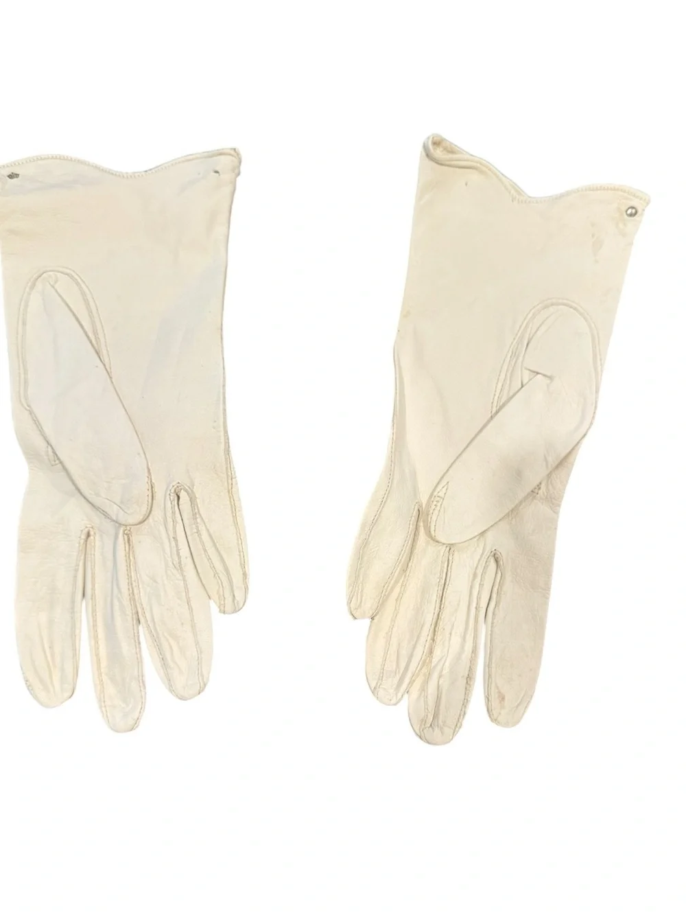 Vintage Cream Leather Gloves with Stud Detail Sz S